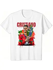 Cr7 Honor Moment Memorial T-Shirt, Soft Fabric and Casual Fit, Perfect for All Seasons, Asymmetrical Design, No Zipper, Without Collar