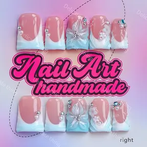 Delicatething Y2K Style Duckbill Nail Tips, Handmade Wearable Nails, 4 Sizes XS S M L, Perfect Gift for Girls, Family Gatherings, Dates, Parties