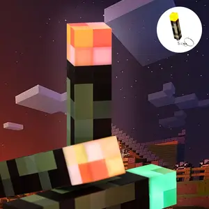 Upgraded Light-up Wall Torch - Pixel Brownstone Torch Lamp - USB Pluggable Night Lamp - Hand Held or Wall Mount Lighting Torch