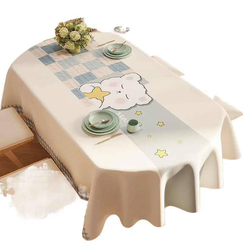 Oval Tablecloth Waterproof Oil Proof Washable Light Luxury High End Dining Tablecloth Home Desktop Protector Coffee Table Tablecloth Yarn Fabric Colle