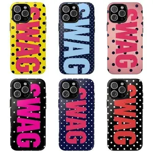 Trendy Polka Dot Pattern Swag Pop Vibe Aesthetic Art Heavy Duty Tough Phone Case Shockproof Drop Protection Durable Hard Cover Cute Gift for iPhone 11 12 13 14 15 16 17 Pro Max Plus