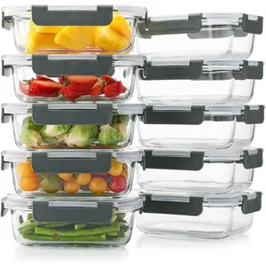 Pack 22 Oz Glass Meal Prep Containers with Lids, Reusable Glass Food Storage Containers with Lids, Leak Proof, Microwave, Oven, Freezer and Dishwasher Safe (Gray)