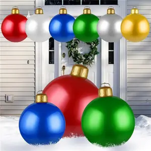 18 Pcs Giant PVC Inflatable Christmas Ball 24/18/12 Inch Large Outdoor Christmas Decorations 3 Sizes 6 Colors Outside Xmas Blow Ball for Xmas Porch Lawn Yard Holiday(Solid)