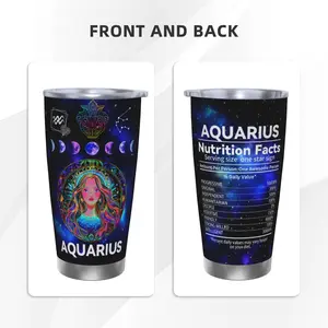 20-ounce Zodiac Sign Aquarius stainless steel insulated cup, digitally printed with Zodiac Sign Aquarius pattern, suitable for sports and daily use, durable and leak-proof, fashionable drinking vessel, With a straw and a lid Tumbler