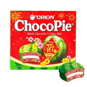 Orion Choco Pie Watermelon Flavor Limited Edition, Refreshing Summer Snack from Vietnam, 12 Packs, 11.85 oz Dessert
