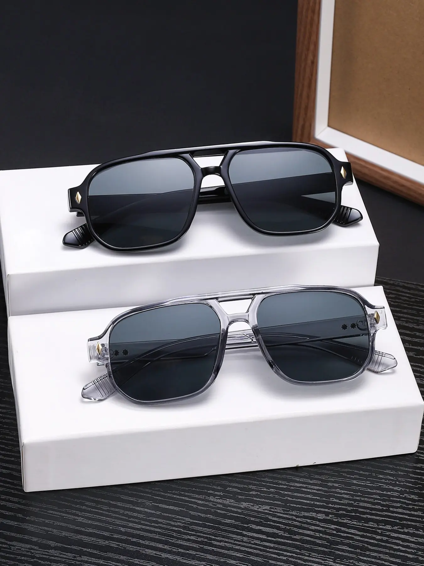 Men's Retro Rectangular Sunglasses, Colorblock Design, UV Protection, Lightweight & Durable, Perfect for Street Style & Casual Wear, Vintage Sunglasses