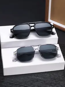 Men's Retro Rectangular Sunglasses, Colorblock Design, UV Protection, Lightweight & Durable, Perfect for Street Style & Casual Wear