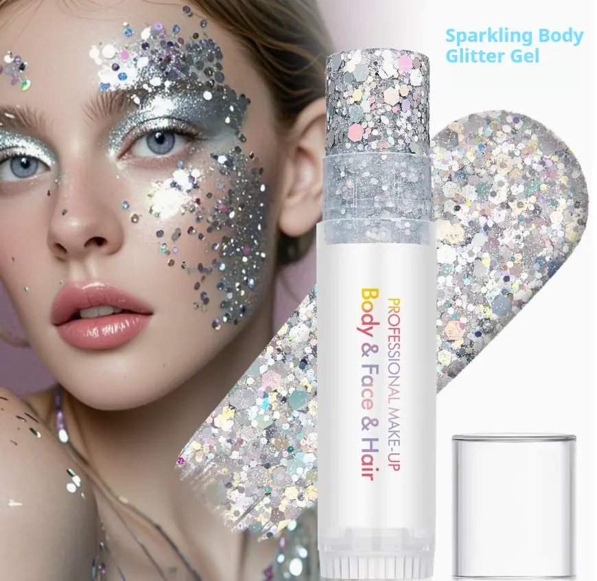 Sparkling Body Glitter Gel Stick for Face Hair Lip Long-Lasting Waterproof Smudge-Proof Liquid Eyeshadow Rave Festival Makeup Halloween Cosplay Party Essentials Highly Pigmented Multi-use Practical Beauty Product