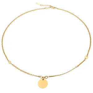 OIDEA Coin Necklace for Women Stainless Steel Engravable Round Disc Pendant Cuban Link Chain Necklace Gold Tone Personalized Custom Gift, Gold-Tone Coin Necklaces, Coin Necklace Necklaces