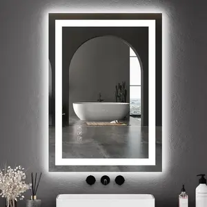 LED Bathroom Mirror 20X28“ Wall-Mounted Vanity Mirrors Stepless Dimmable Wall Mirrors with Anti-Fog, Backlit + Front Lit, Memory Function, Waterproof, Tempered Glass