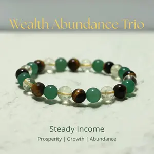 LOVSKAYA Wealth Trio Crystal Stones Bracelet - Green Aventurine, Tiger Eye, Hematite, Citrine, Pyrite, Malachite, Black Obsidian - Non-Natural Crystal Jewelry for Money Prosperity, Anxiety Soothing, Jewelry Enthusiasts Gift
