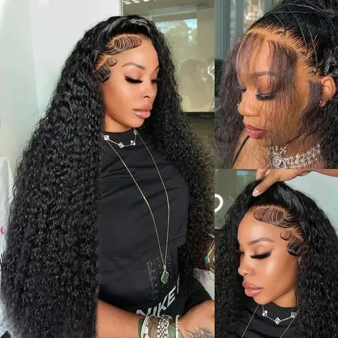 MYLOCKME Women's 100% Human Hair Curly Water Wave Wig, 30-34 Inch 13x4/13x6 Lace Frontal Brazilian Remy Heat-Resistant Transparent Piece for Women