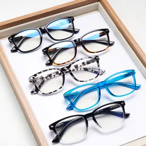 5-Piece Anti-Blue Light Reading Glasses Suitable For Men And Women Solid-Color Printed Rectangular Frames Durable Lenses Stylish Essential Minimalist Design Perfect For Daily Wear, Outings, And Work