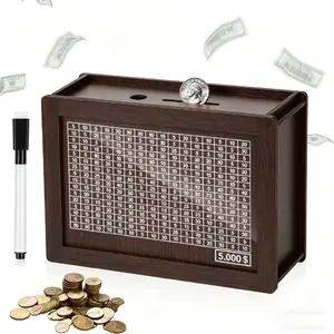 5000/10000 Savings Challenge Box, Wooden Money Box for Adults and Kids, Cash Safe Savings Box, Piggy Bank, Expense Record Box, Coin Storage