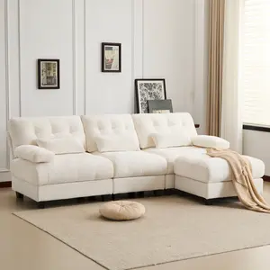 93" 3+1 Seater Sofa with Ottoman - 4-Position Adjustable Backrest, 350lb/Seat, Soft Chenille Fabric, 3 Throw Pillows, Easy Assembly