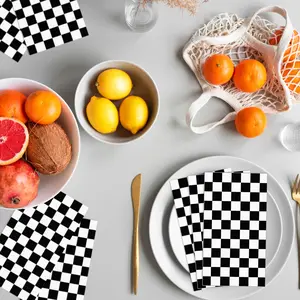 20 Sheets Pack Checkered Race Flag Napkins, 11x20cm, Party Festival Disposable Paper Napkin Tableware, Solid Form
