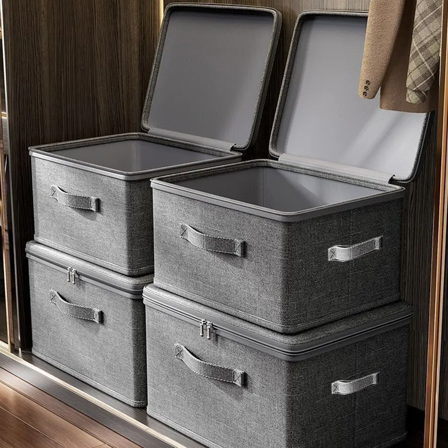 4pcs, Extra-large Foldable Cationic Storage Box, Waterproof Storage, Bed Sheet Organizers, Foldable Storage And Organization Boxsuitable For Wardrobes, Bedrooms, Kitchens, Books, Multi-functional Storage And Organization Box(dual Zippers, 3 Handles)