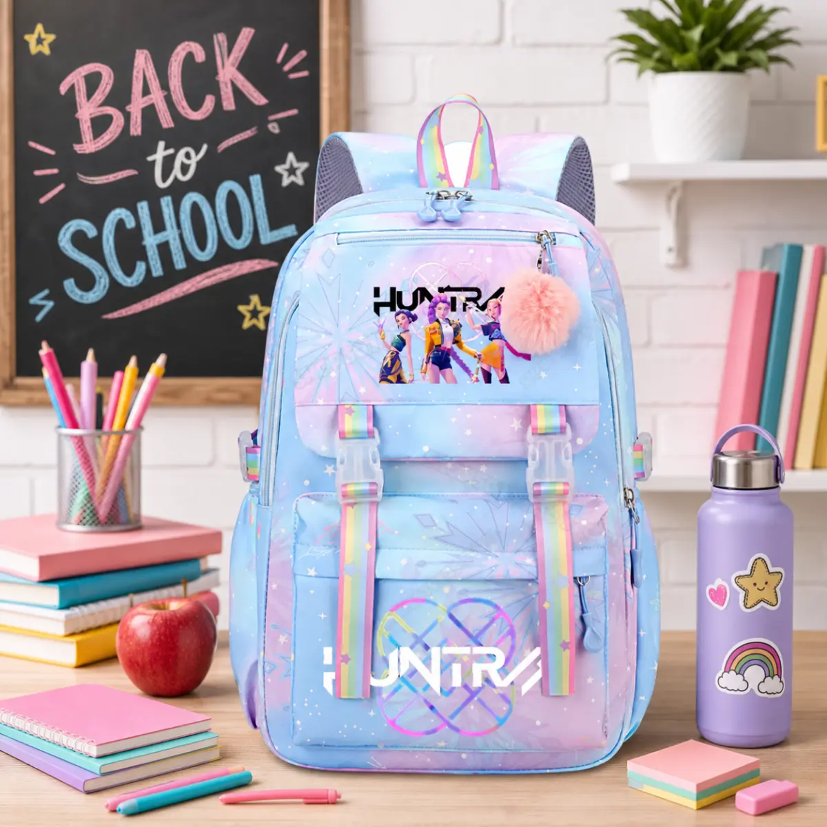 Pastel Galaxy Backpack for Girls, Cute Aesthetic School Backpack, Large Capacity Laptop Bookbag, Rainbow School Bag for Teens & College Students k-pop fan