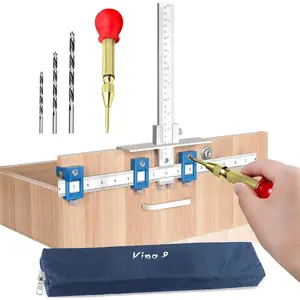 Swiilpo Cabinet Hardware Jig, Metal Cabinet Handle Jig + Auto Hole Punch + Point Drill Bits, Cabinet Jig for Handles and Pulls on Drawers/Cabinets, Cabinet Hardware Template Tool  Set.Quesear