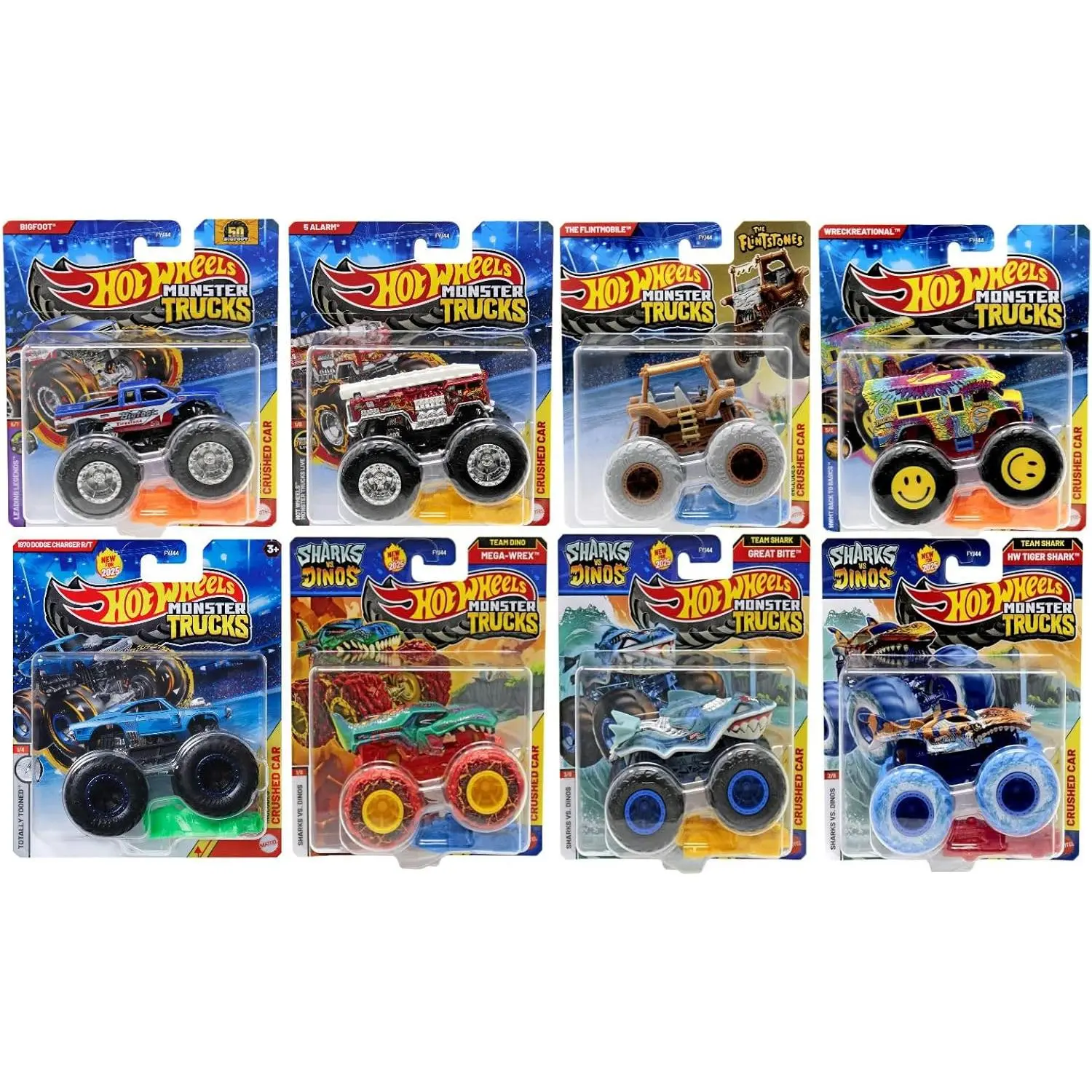 Hot Wheels Monster Trucks Collection, Die-Cast Vehicles with Crushable Cars, 8 Pack Bundle FYJ44-993H