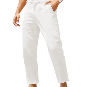 Coofandy Men's Cotton-Linen Elastic Waist Lightweight Relaxed Fit Pants, Casual Yoga Beach Pants with Pockets