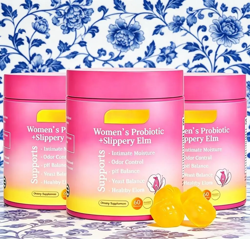 Women’s pH Support Probiotic Chews Blended with Slippery Elm, Feminine Intimate Supplement for Odor Reduction, Vaginal Moisture Comfort & Balanced Microflora, 60 Tropical Pineapple Gummies