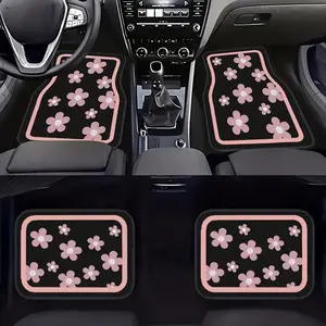 4pcs  Cute Floral Design Car Floor Mats, Car Accessories, Durable Polyester Material, Easy to Clean, Front and Rear Mats, Full Car Interior Protection, Girly Car Accessories, Car Interior Accessories Girls