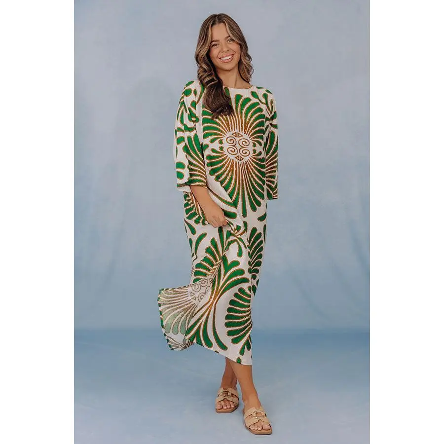 Amalfi Views Caftan Midi Dress in Green