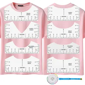 Tshirt Ruler Guide Vinyl Alignment, Transparent V-/Round PVC Ruler for Alignment, Designs Pocket Logo, Fit for Heat Press, Alignment,  Youth Adult, Front and  Measurement
