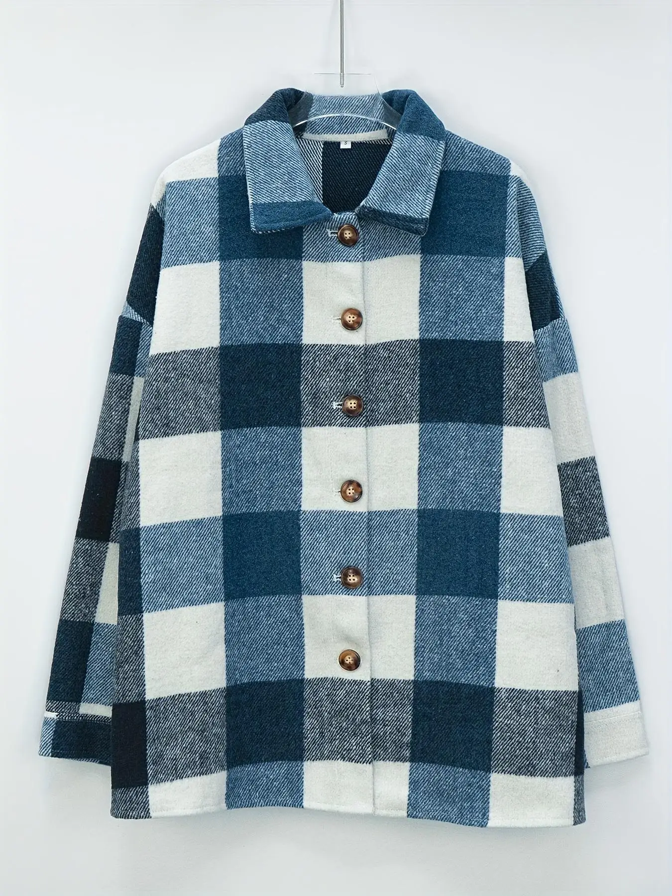 Women's Plaid Print Button Front Jacket Coats, Longsleeves Women Clothing, Casual Comfort Long Sleeve Collar Neck Outerwear for Street Wear Office Wor