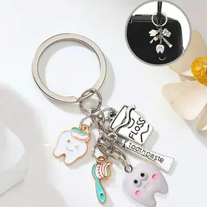 Oral Care Theme Cartoon Keychain, Metal Teeth Toothbrush Pendant, Dentist Dental Student Exclusive Hanging Decoration, Bag Key Chain Gift
