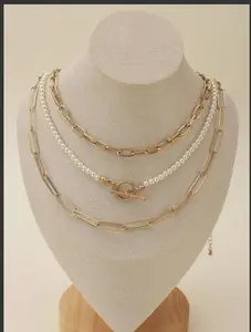 Layered Pearl & Gold Chain Statement Necklace