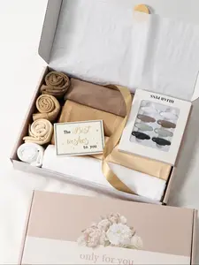 8pc Fashion Gift Box Set, 4pc Stretchable Hijab & 4pc Tube Hat Sleep Cap, Soft Breathable Fabric, Suitable for Daily Wear