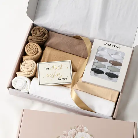 8pc Fashion Gift Box Set, 4pc Stretchable Hijab & 4pc Tube Hat Sleep Cap, Soft Breathable Fabric, Suitable for Daily Wear, Unique Birthday Gifts, Birthday Gift Accessories, Gift Pack Set, Gift Sets