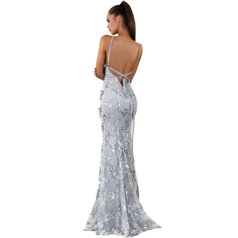 slim fit dress slacks Merry modest maxi dress in blue sparkle-final sale – JanieLanie main image 1