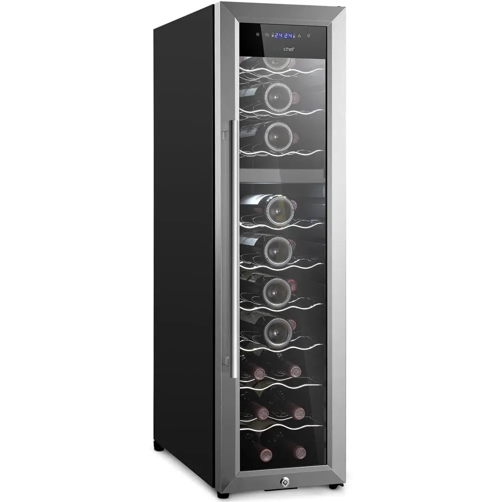 27-Bottle Dual Zone Wine Cooler, Stainless Steel Door, Adjustable Temperature, LED Light, Silent Operation, 120V 60Hz, Touch Control, Digital Panel, 11.6x23.6x43.3" Corded Wine Fridge