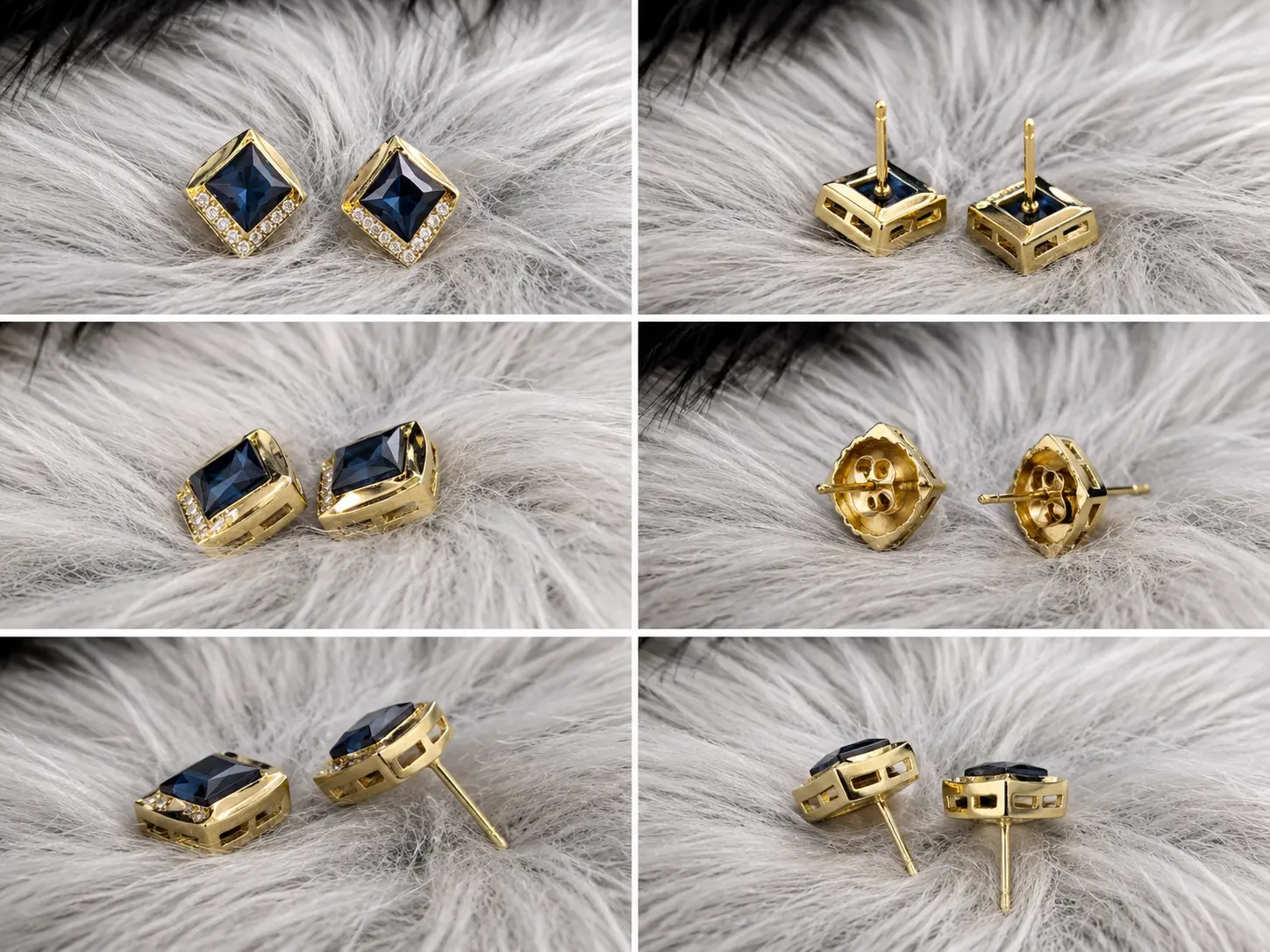 Elegant Navy Blue Crystal Square Stud Earrings