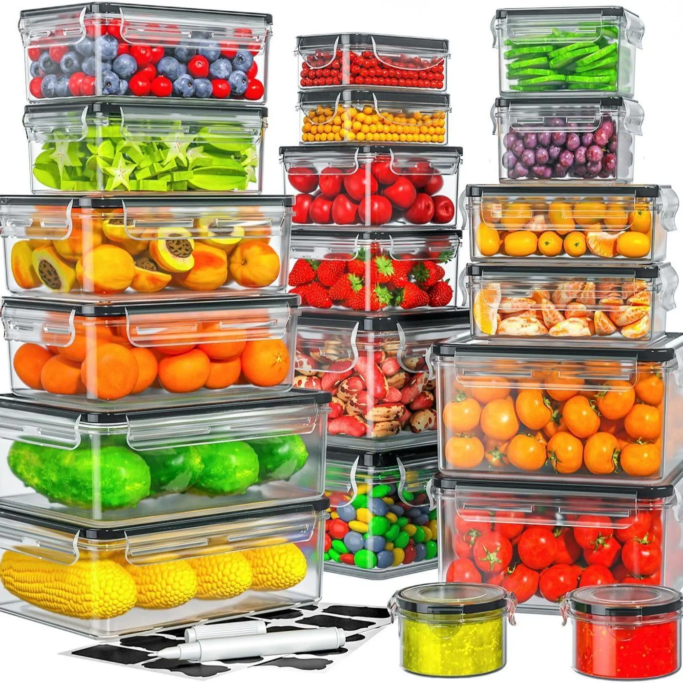 AISOON Reusable BPA-Free Plastic Airtight Food Storage Containers Set (40 PCS: 20 Square/Round/Rectangular, 20 Lids, 85Oz) - Leak-Proof, Stackable Lunch Container, Washable, Freezable, Microwave-Safe Kitchen Organization