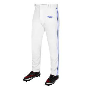 Exxact Sports Home Run Men's Baseball Pants with Piping - Full-Length, Semi-Relaxed Fit, Open-Bottom Adult Baseball Pants - (White/Royal Piping)
