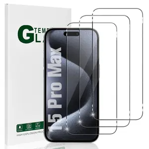 OuYteu 3+2 Pack Screen Protector Glass and camera lens protector for iPhone 15 Pro Max 6.7 in,9H Hardness ultra HD Tempered glass and camera lens protector,Scratch Resistant,Easy Install,Case Friendly Protection Installation Protective Cover Smartphone