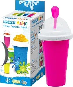 Frozen Magic Slushy Maker Cup, Slushie Cups Maker, Milk Cola Juice Squeeze Cups, Magic Slushies Quick Freeze Cup, Cooling Cup, Smoothies Cup with Lids and Straws for All Age (red)