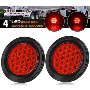 4"inch Round Red 24-LED Truck Trailer Stop Turn Tail Brake Lights Waterproof 2pc