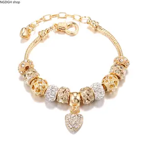 Female Shiny Gold Bracelet with Pave Crystals, Heart Charm, Adjustable Chain – Great for Anniversary, Valentine’s Day Gifting & Timeless Luxury