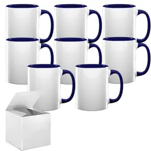 Set of 8 15OZ El Grande Dark Blue Sublimation Mugs with Gift Boxes