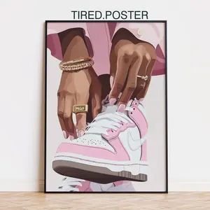 Printable Black Woman Sneaker Art, Woman Wall Art, Product without frame