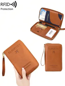 Fashion PU Leather Passport Holder, MultifunctionalTravel Zipper Wallet, RFlD Blocking Long Passport Case, Passport Cover, ldeal Gift, Multiple Colors Available, Travel Essentials, Christmas Gift, Valentine's Day Gift, Travel Accessories