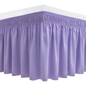 Wrap Around Bed Skirts for Twin & Twin XL Beds 15" Drop, Lavender Elastic Dust Ruffles Wrinkle & Fade Resistant Luxurious Machine Washable