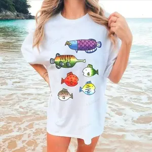Colorful Wii Fish Beach Printed Tee TShirt-Sweatshirt.Full size full color,Unisex for men and women.