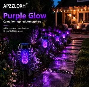 APZZLOXH Solar Torch Lights Outdoor, Purple light Flame Solar Lights, IP65 Waterproof Auto On/Off Garden Torch Lights for Patio Yard Lawn Pathway Decor