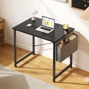 Computer Desk 31-44 Inch with Storage Bag, Home Office Desk for Small Spaces, Gaming Writing Table for Bedroom, Black/White/Rust Brown